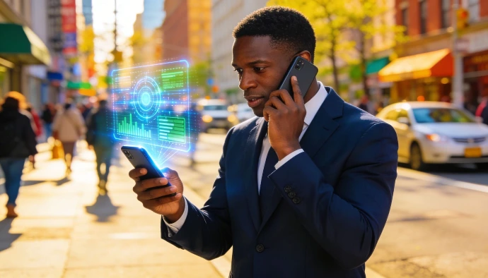 Homme au téléphone utilisant l'IA