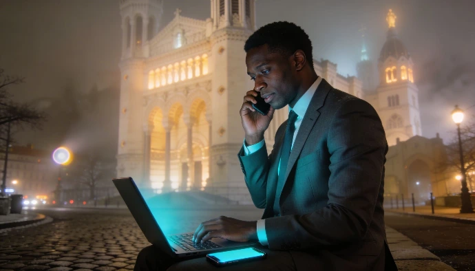 Homme au téléphone utilisant l'IA