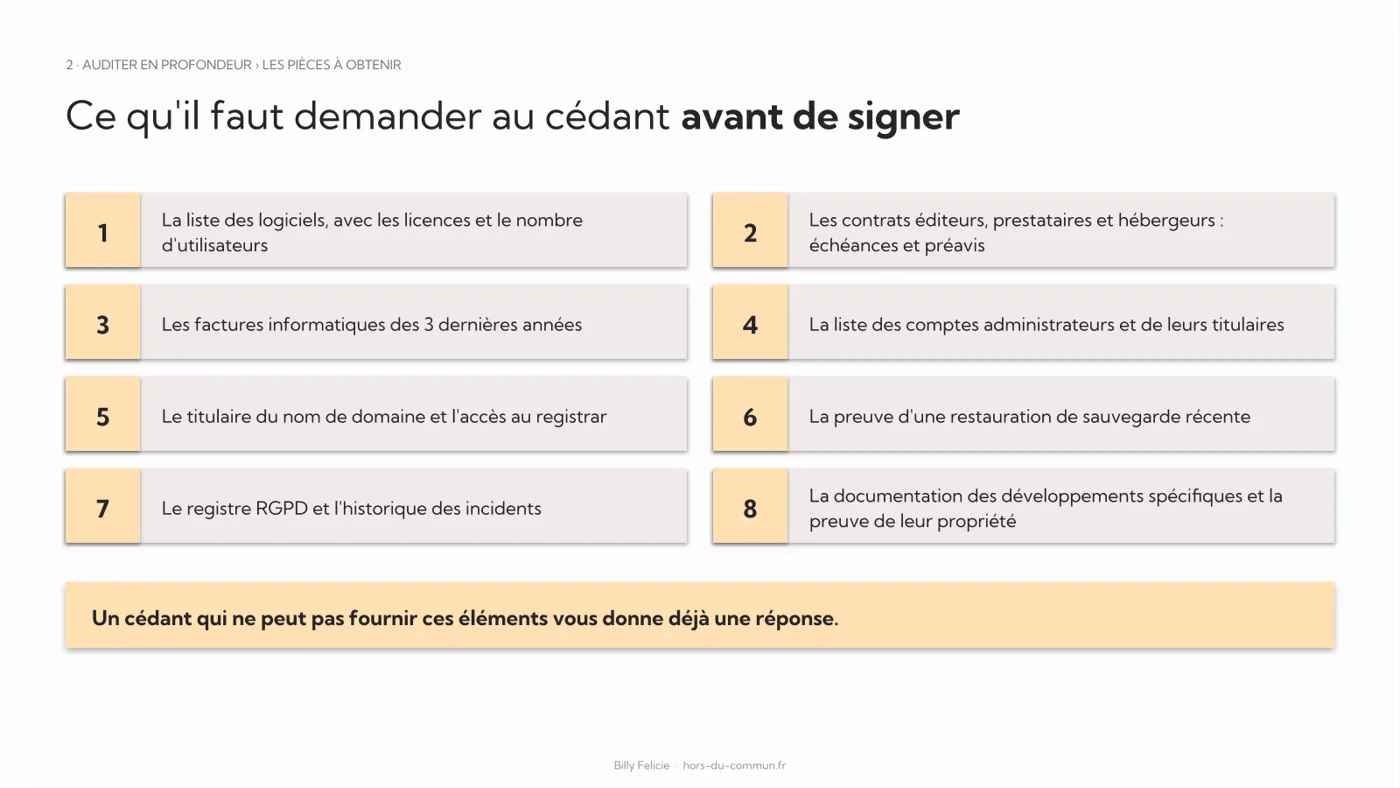 Les pièces à demander au cédant
