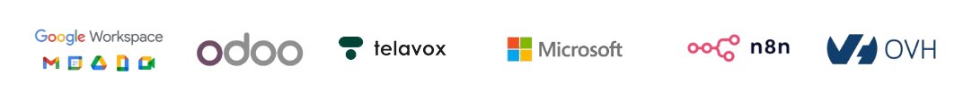 Google Workspace, Odoo, Telavox, Microsoft, n8n et OVH