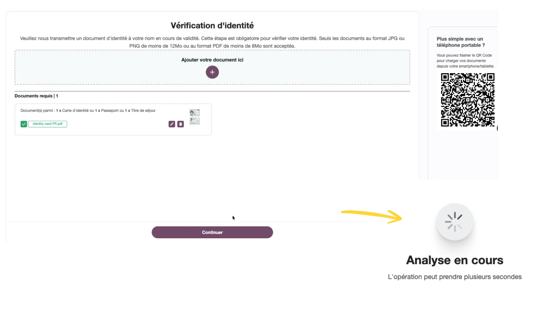 Dépôt de la pièce d'identité du représentant légal