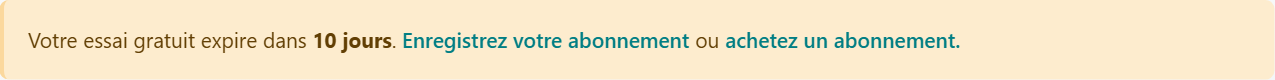 Bandeau d'une base d'essai Odoo 20 indiquant que l'essai gratuit expire dans 10 jours