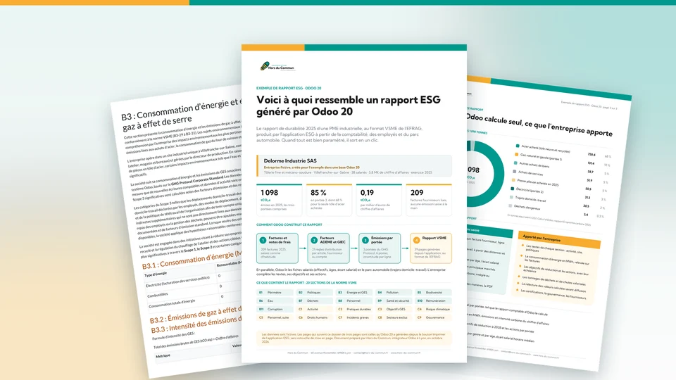 Aperçu du document : Exemple de rapport ESG généré par Odoo 20